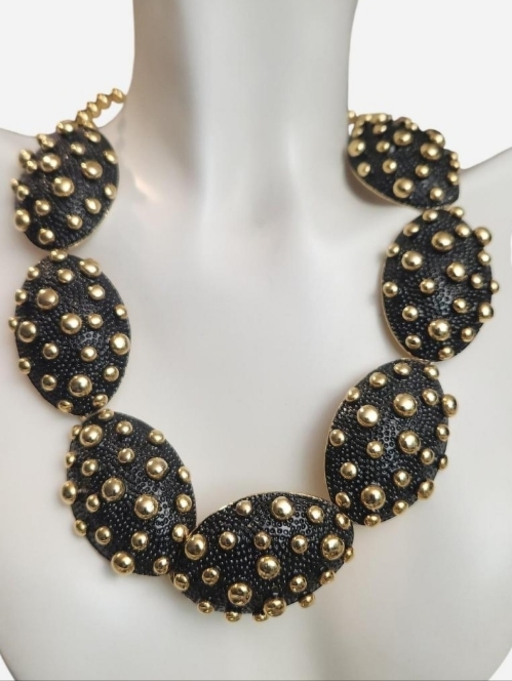 Rare Jay Feinberg Strongwater Vintage Black N Gold Dots  Choker Chunky Necklace